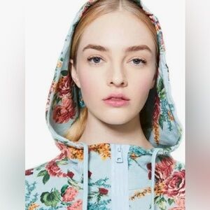 Alice + Olivia Pastel Blue Floral Zip Hoodie